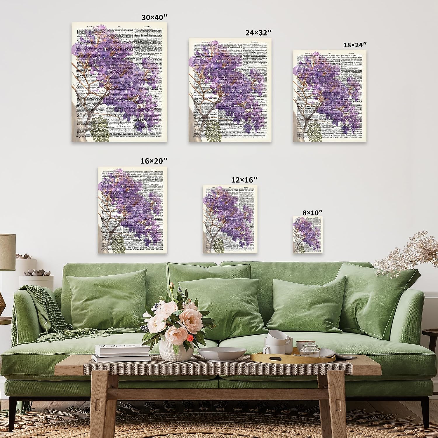 Poster Master Watercolor Flower Canvas - Jacaranda Print - Dictionary Art - Vibrant Gift for Him, Her, Florist - Floral Wall Decor for Living Room, Bedroom, Flower Shop - 8x10 STRETCHED Canvas