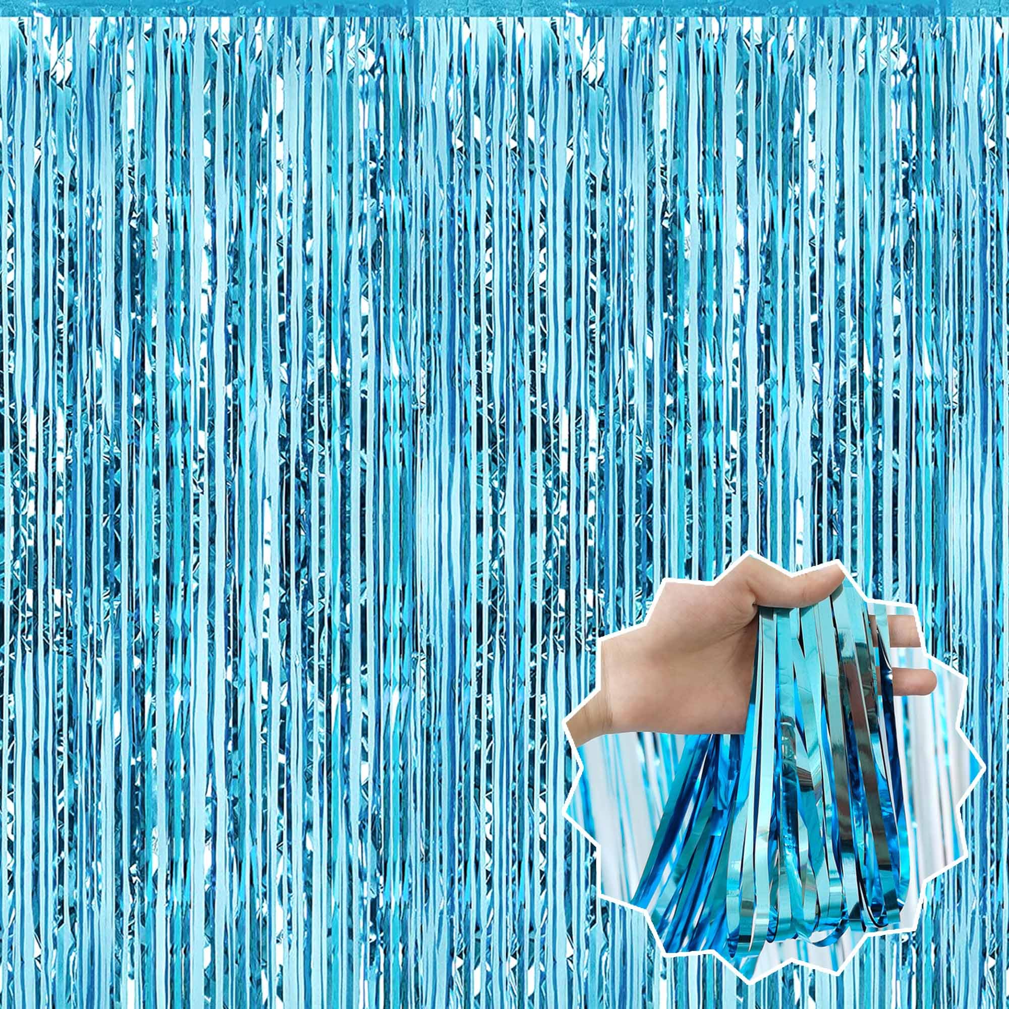 6 Pack Light Blue Foil Fringe Curtains Backdrop, 3.28 x 9.8 Ft Metallic Streamers Tinsel Curtains Background for Photo Booth, Birthday, Halloween,