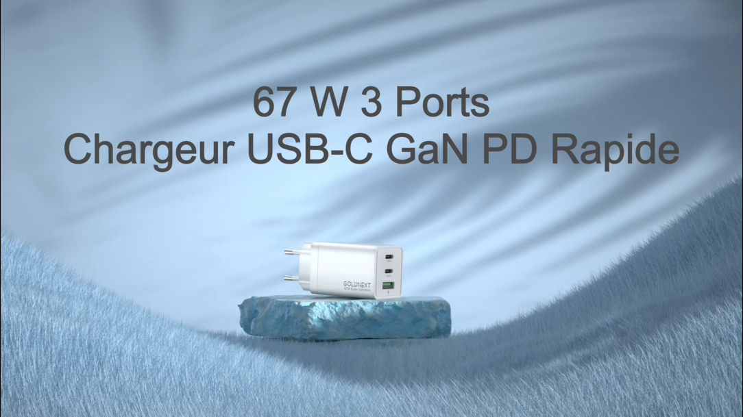 Chargeur GaN 67W 3 Ports USB-C/USB-A - Rapide PD 3.0 PPS, Pour MacBook, IPhone, Samsung, Câble Inclus - 8