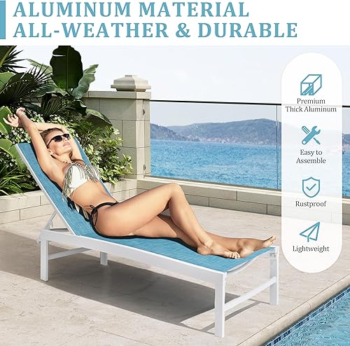 Miniatura 80 de Tumbona de aluminio para patio, tumbonas reclinables para exteriores, tumbonas para todo tipo de clima, con 5 respaldos ajustables y posiciones