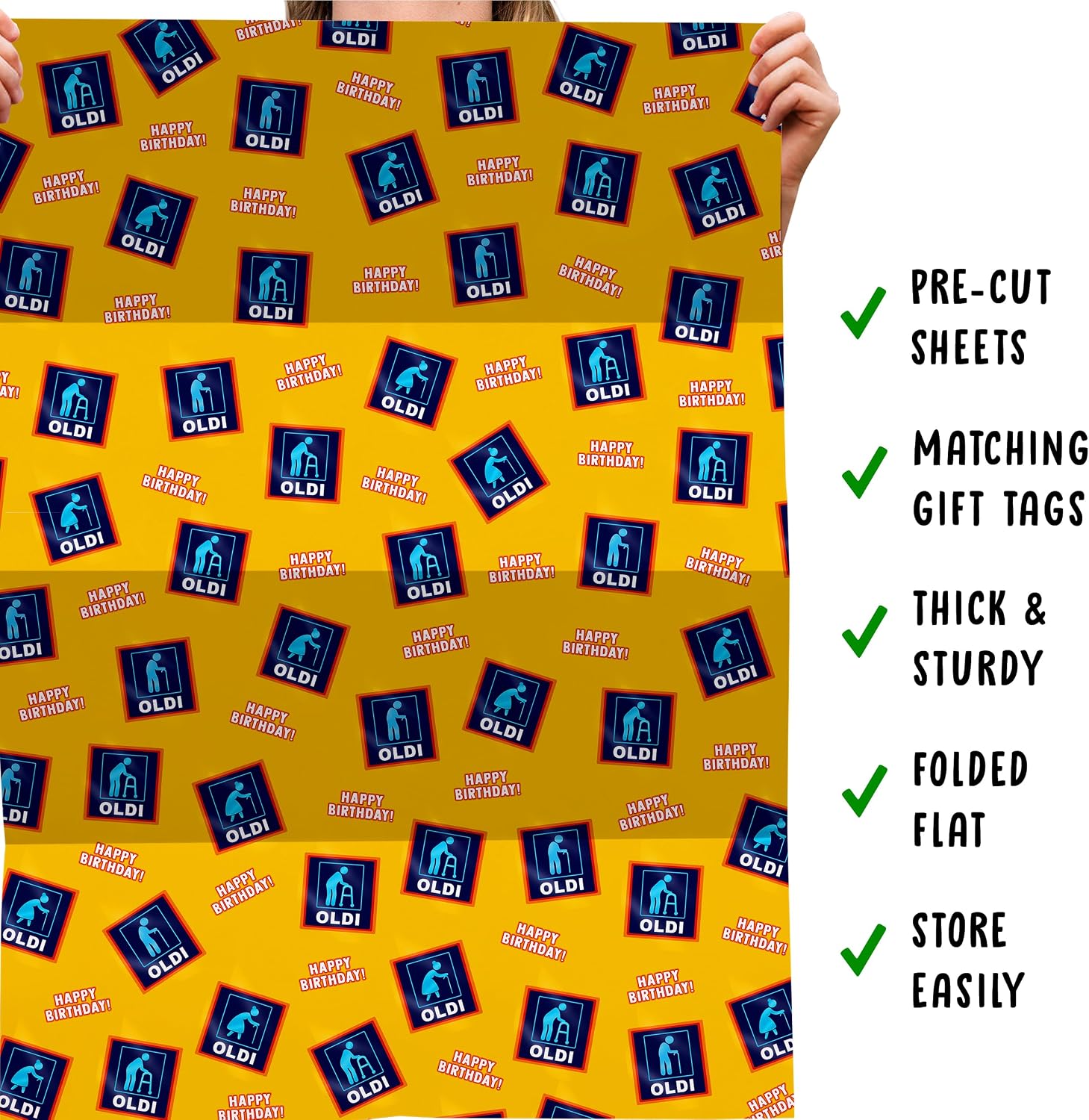 CENTRAL 23 - Funny Wrapping Paper - 6 Sheets of Gift Wrap - 'Happy Birthday Oldi' - Blue Yellow - For Husband Wife - Mom Dad - Recyclable image 5