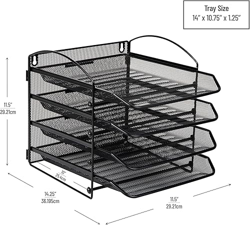 Miniatura 10 de Mind Reader Bandeja de papel de 3 niveles, almacenamiento de archivos, organizador de escritorio, montaje en pared, organización de archivos, malla