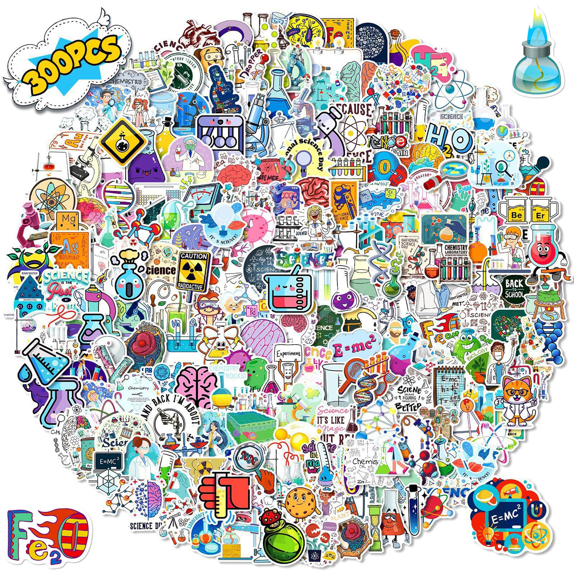 300 Pcs Natural Sciences Stickers Party Gifts Physics Biology Chemistry Experiment Waterproof Vinyl Stickers for Adults Students Teacher Laptop Water Bottle Notebook Luggage Computer Decor