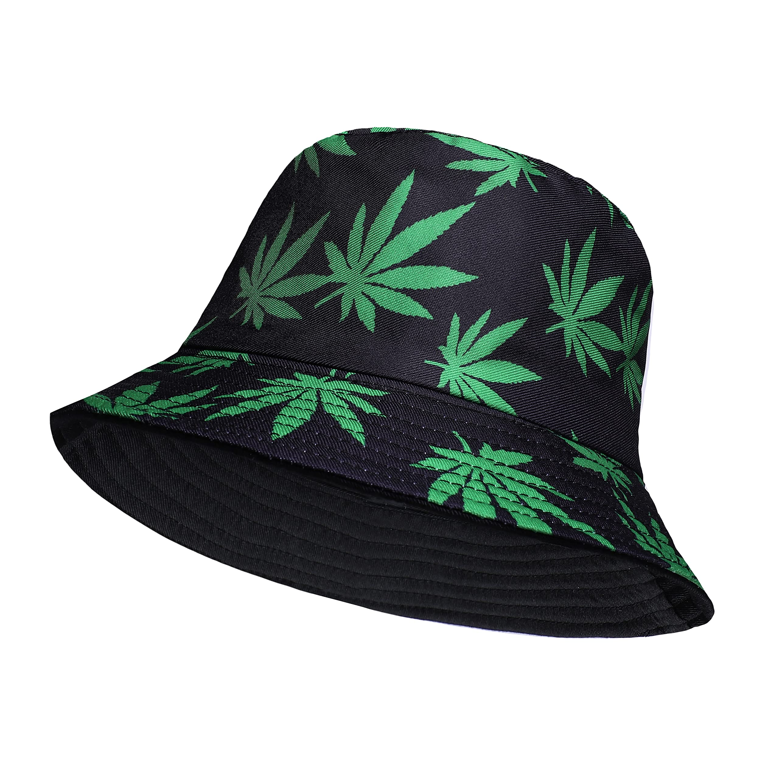 Sarimon Unisex Leaf Black Bucket Hats Reversible Double-Sided Fisherman Hat Solid Outdoor Beach Getaway Headwear Sunscreen Women Men Bucket Hat (Leaf Black)