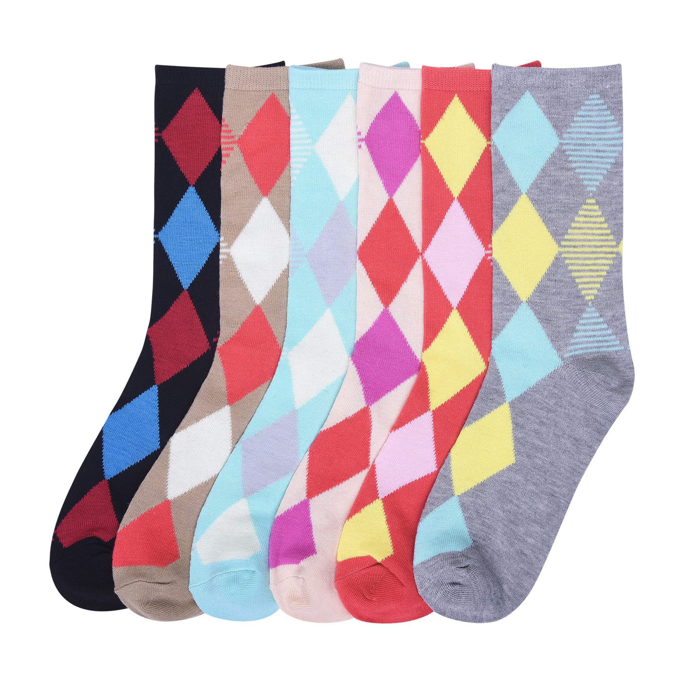 COUVER 6-PACK Women's Comfort Design Crew Socks, Argyle, 9-11