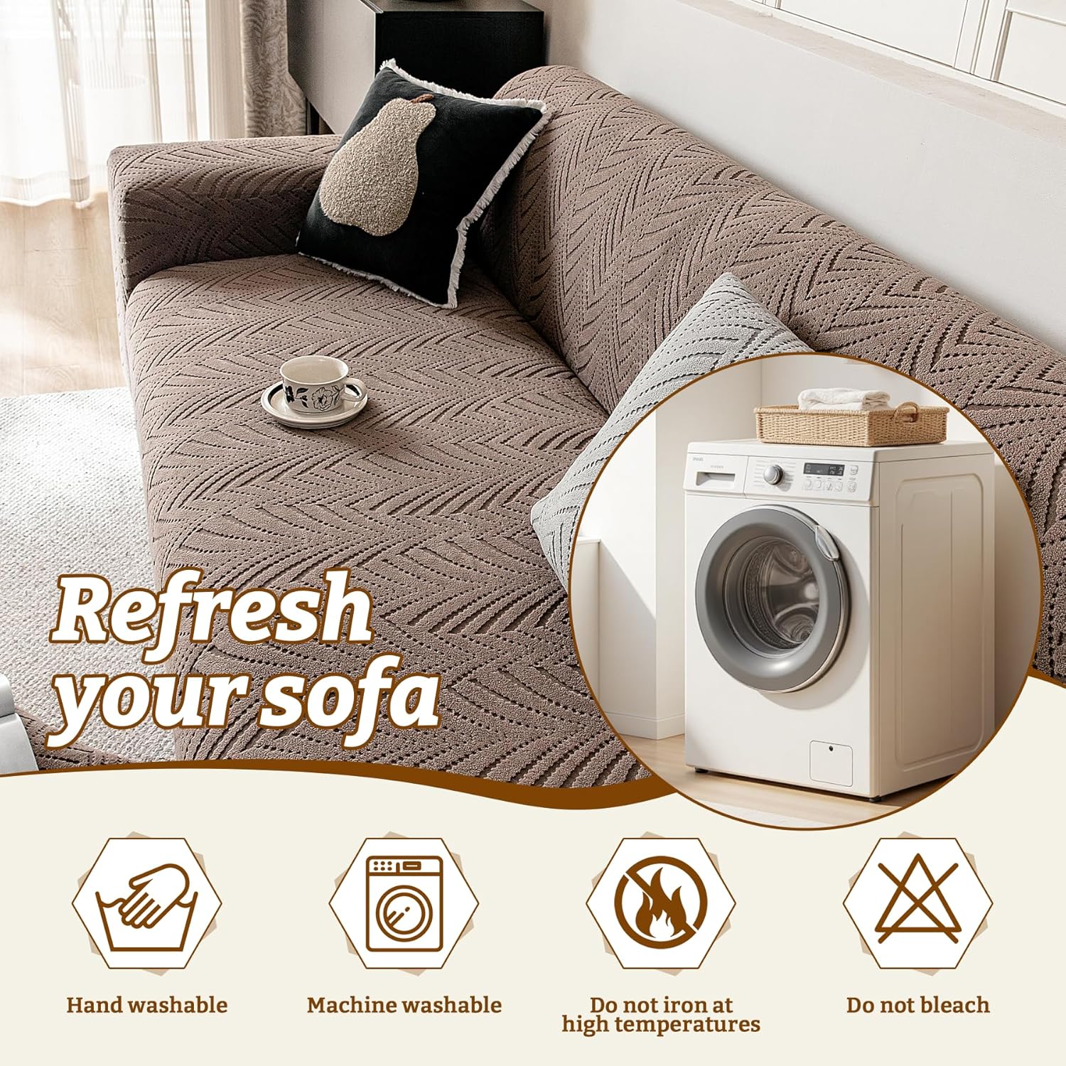 Stretch Sofa Cover for 2-3 Cushion Couch, Washable Couch Cover for Sofa & Loveseat, Non-Slip Sofa Slipcover for Furniture Protection, Soft Couch Covers for Sofa, Pet Friendly