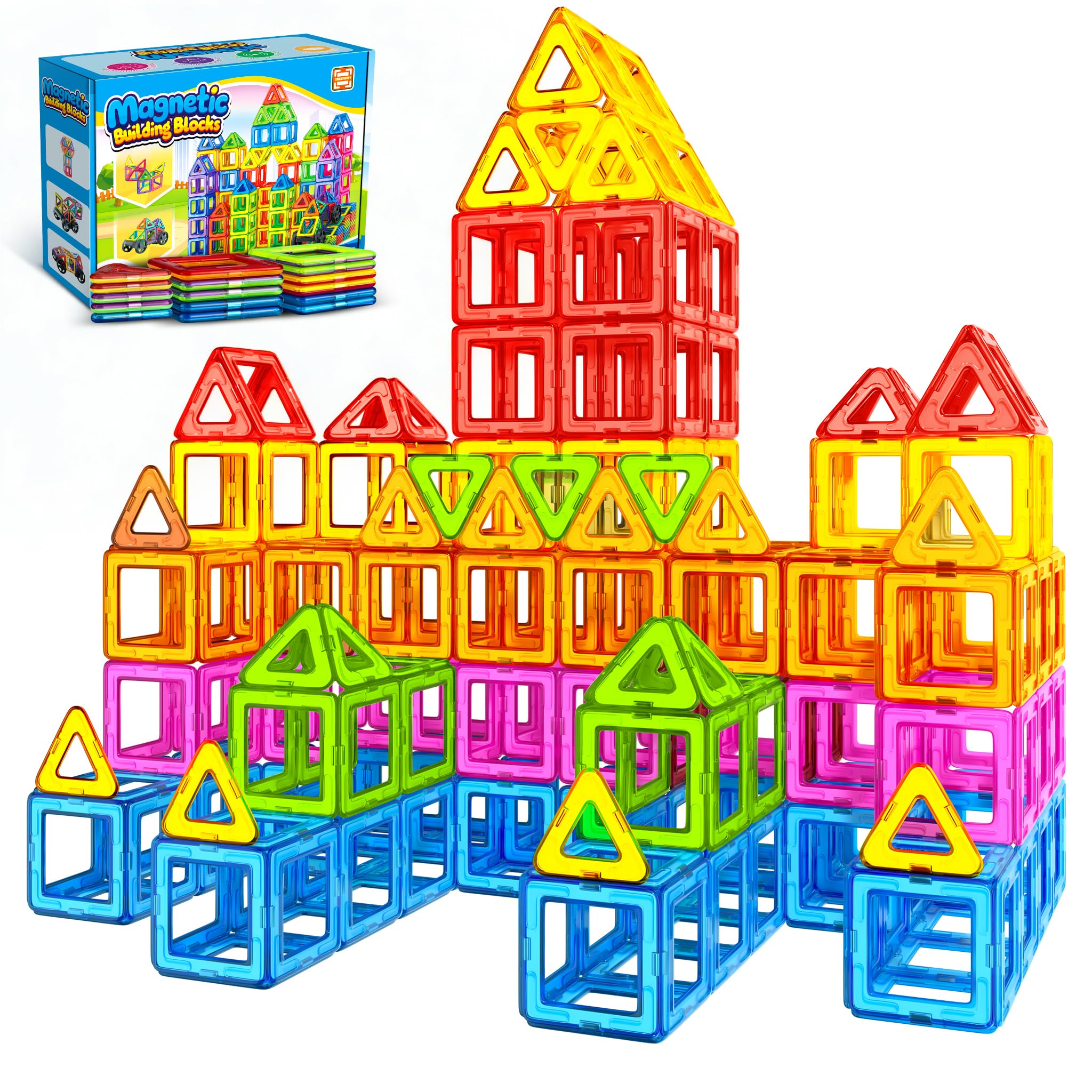 WOOBLO Magnetische Bausteine, 50 Teile Magnetspiel STEM Magnetbausteine, Magnete Spielzeug ab 3 4 5 Jahre Geschenk für Kinder Jungen und Mädchen, Zerlegbar