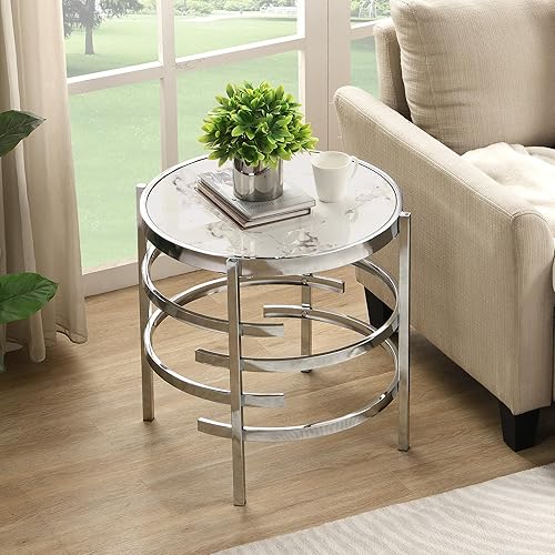 Miniatura 3 de SSLine Mesa auxiliar de piedra sinterizada con patas de marco de metal, mesita de noche redonda de lujo para dormitorio, moderna y elegante mesa