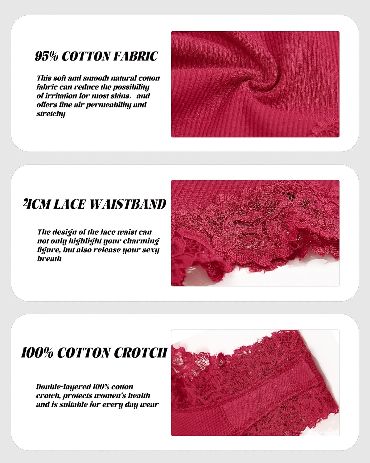 Sth Big Womens Cotton Underwear Sexy Lace Brazilian Panties Soft Breathable Cotton Bikini for Ladies 6 Pack - Image 3