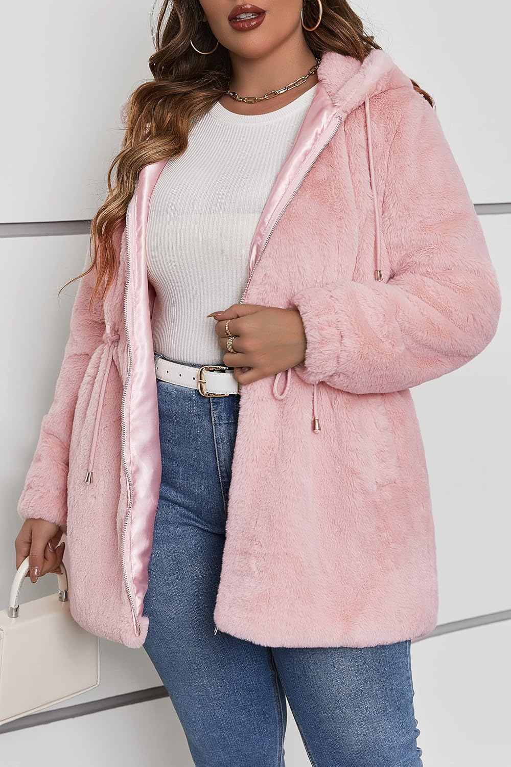 Geschallino Women's Faux Fur Coat Fleece Reversible Sherpa Fuzzy Winter Puffer Jacket (Available in Plus Size) - Image 2