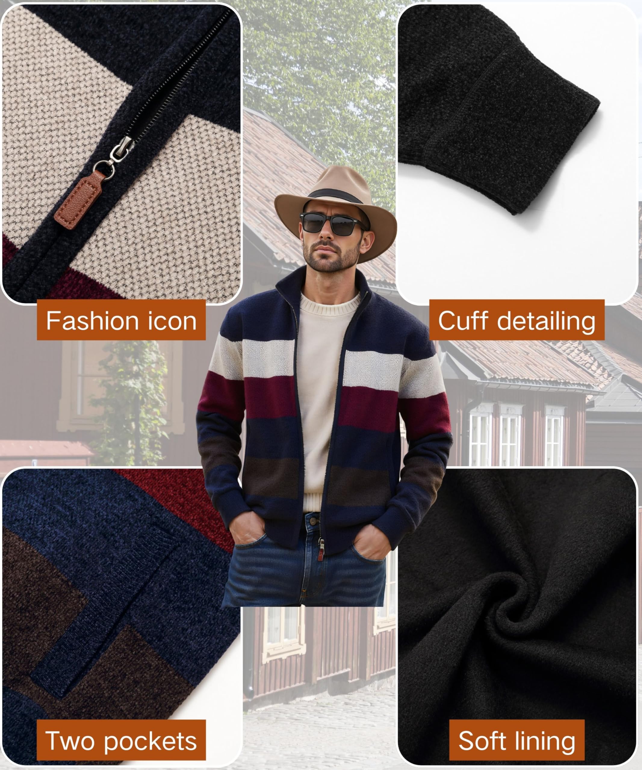 Uomo Invernale Cardigan Felpa Stand Colletto Lavorato a Maglia Maglione Cerniera Cappotto in Pile Giubbotto Slim Calda Manica Lunga