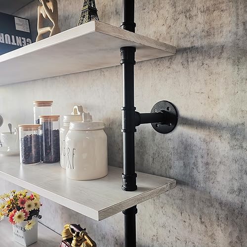 Miniatura 118 de Estantería industrial de 5 niveles, estantería rústica de tubería de metal de madera montada en la pared para sala de estar (marrón envejecido, 10