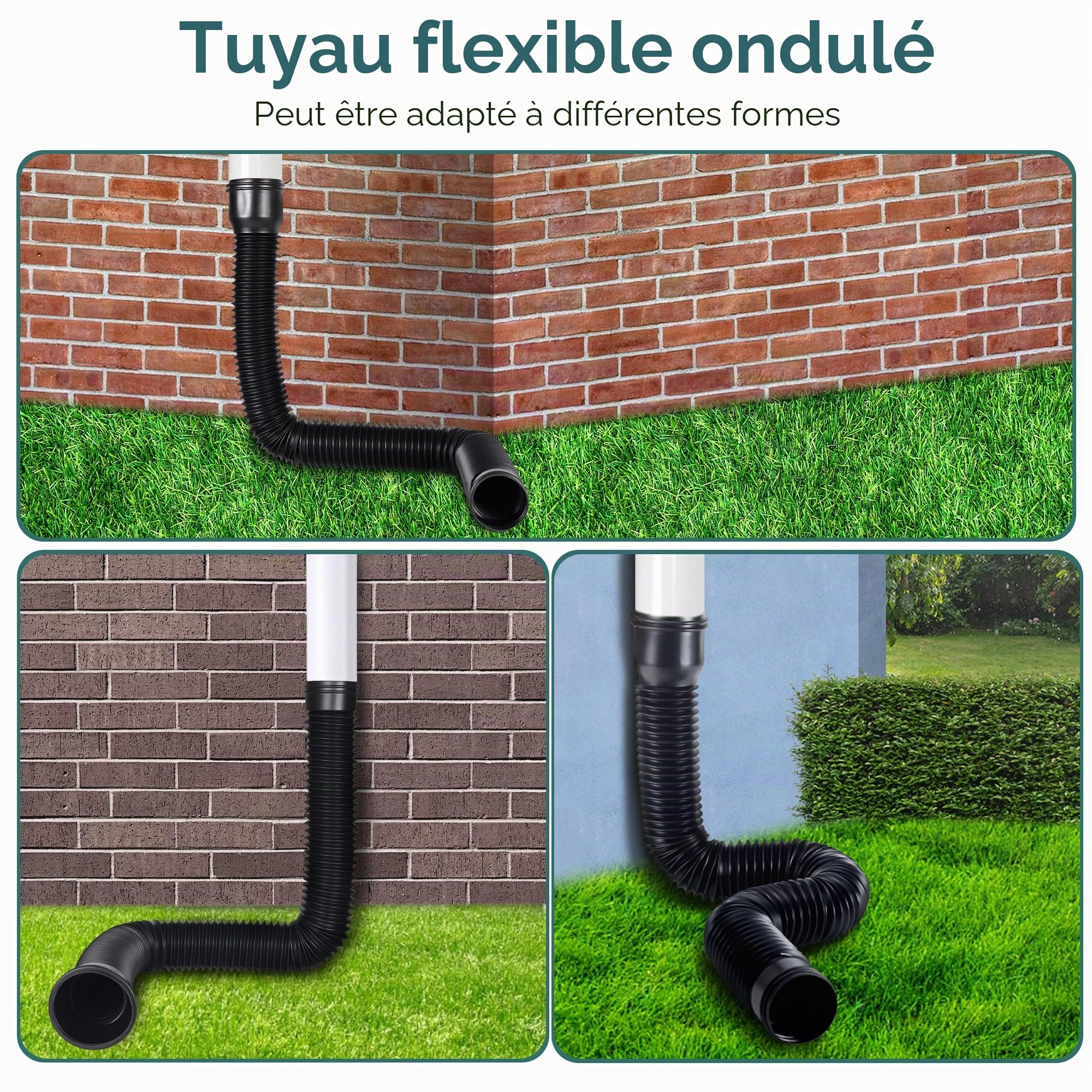 Rallonge Gouttière Flexible, Ronde Kit D'Extension De Tuyau De Pluie | pour Descente De 80/100 mm, Tuyau Gouttière Souple, 47-150 cm, Accessoires pour Gouttières (Noir, 1 Pièce)