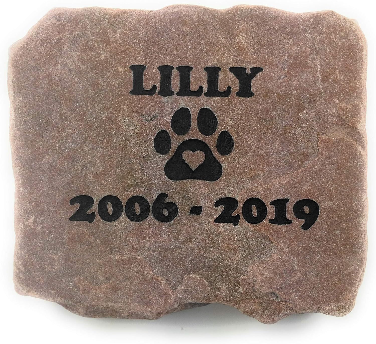 Pet Memorial Stone Red Natural Stone Pet Loss Gift for The Memory of a Beloved Pet Headstone Grave Marker Dog Cat Sandblast Engraved with Name of Pet and Dates