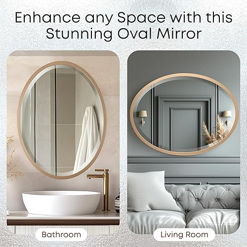 Vista 7 de OVALCREST - Oval Wooden Beveled Wall Mirror for Home Decor, Bathroom, Vanity, Bedroom, Living Room, Hallway - London Style (Gold Spray) 17.1 x 13.1