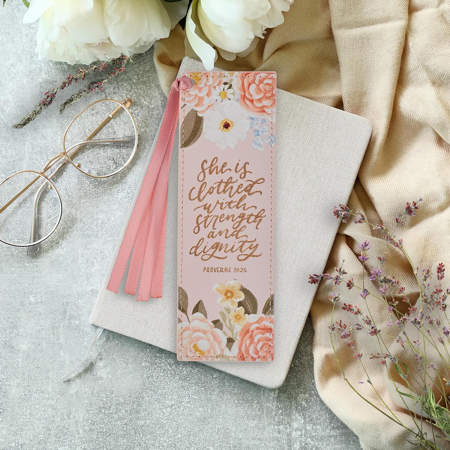 Christian Art Gifts Premium Faux Leather Bookmark: Strength & Dignity image 4