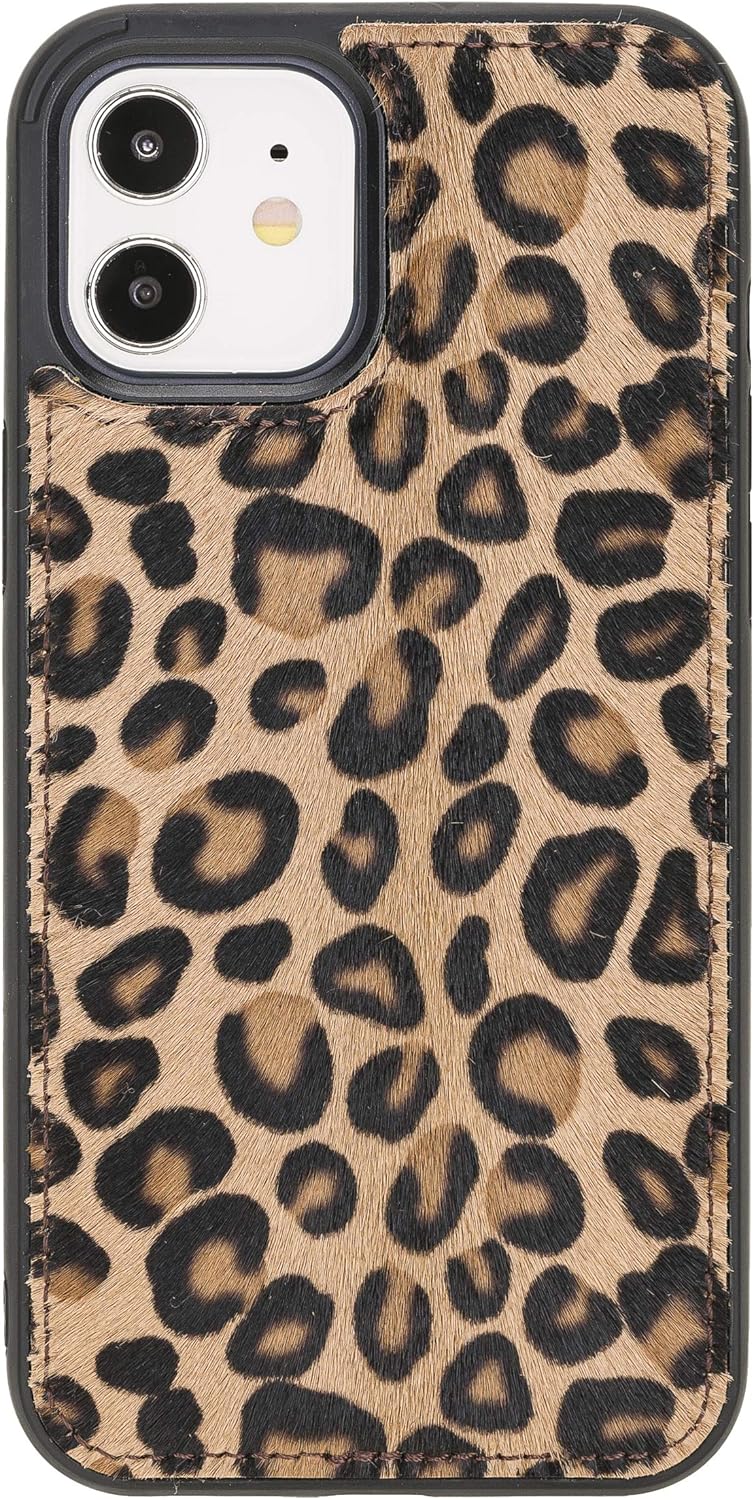 Venito Lucca Leather Case Compatible with iPhone 12 (6,1 inch) and iPhone 12 Pro (6,1 inch)– Extra Secure with Padded Back Cover (Furry Leopard)