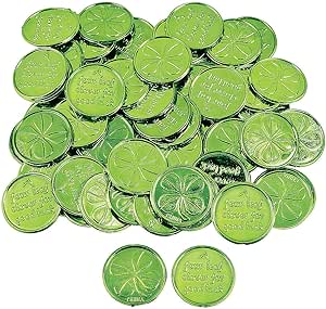 Fun Express Plastic 4-Leaf Clover Good Luck Coins for St. Patrick's Day (144 Coins) Party Favors &amp; Decorations, Novelty Party Supplies