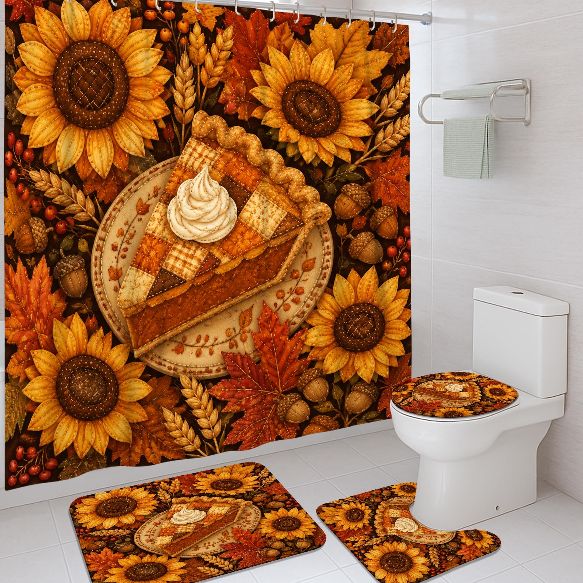 Rideaux de douche rustiques motif citrouilles automne pour chambre d'amis 183x183cm