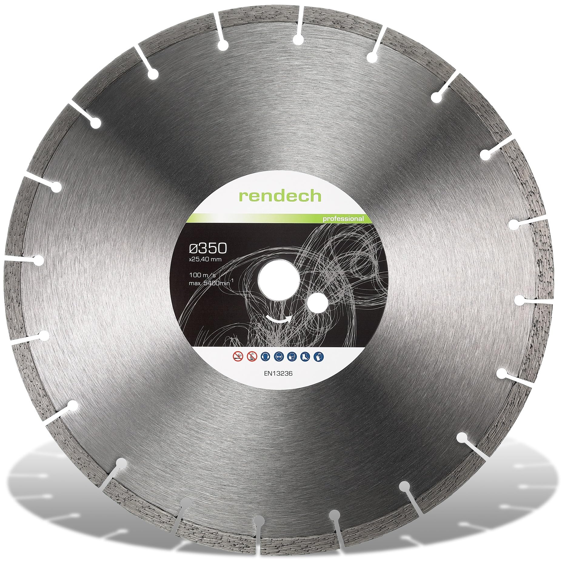 rendech® Profi Diamantscheibe 350 x 20 mm für Trennschleifer | Ideal für Beton, Stein, Mauerwerk, Granit, Ziegel, Pflastersteine uvm. - Geeignet für Trocken- & Nassschneider
