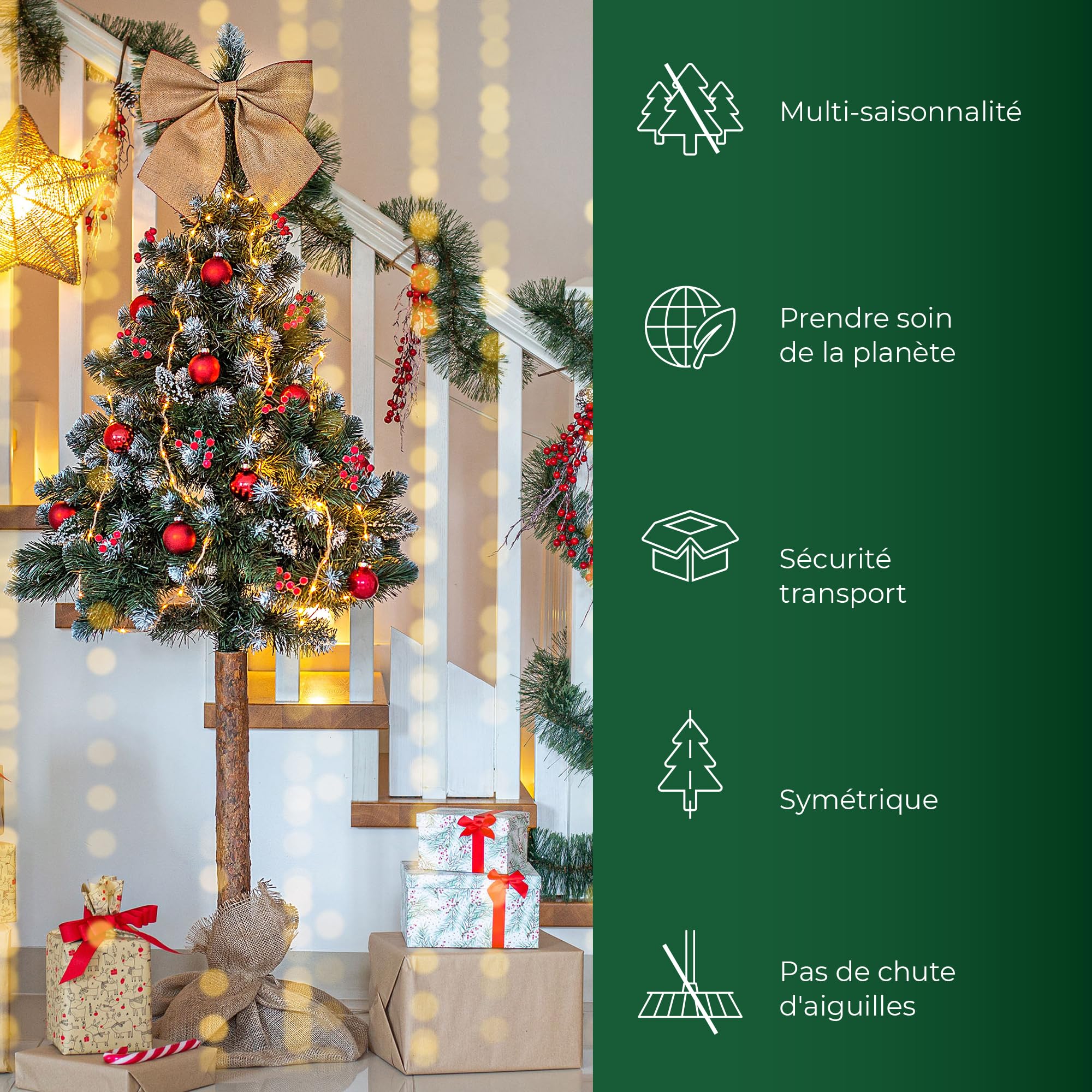 KADAX Sapin de Noël artificiel 160 cm - Pin avec tronc naturel et pointes enneigées - En PVC avec support stable - Décoration de Noël (Anni 160 cm)