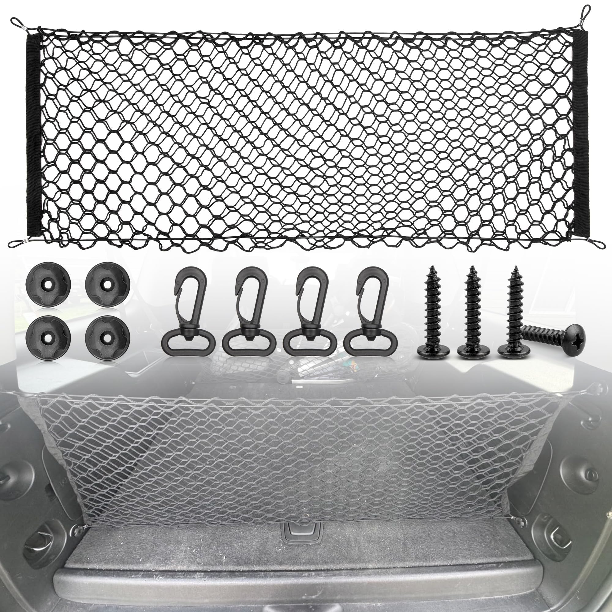 RED WOLF Envelope Style Stretchable Truck Cargo Net for Toyota Subaru Honda Dodge Ford Chevy Trunk Bed Net Mesh Organizer SUV Rear Tailgate Netting