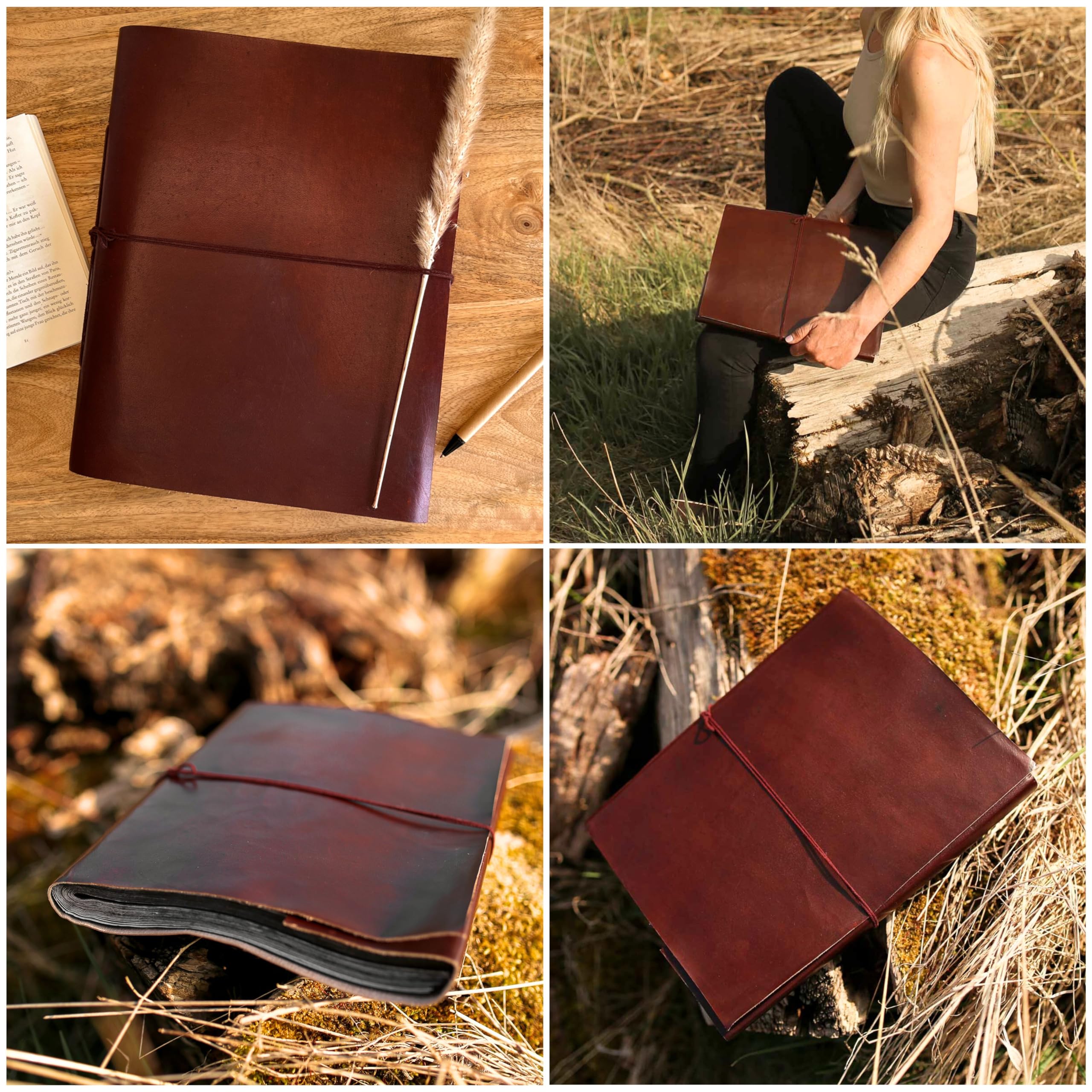 Gusti album fotografico in pelle - Mila libro fotografico in carta fatta a mano con rilegatura in pelle marrone