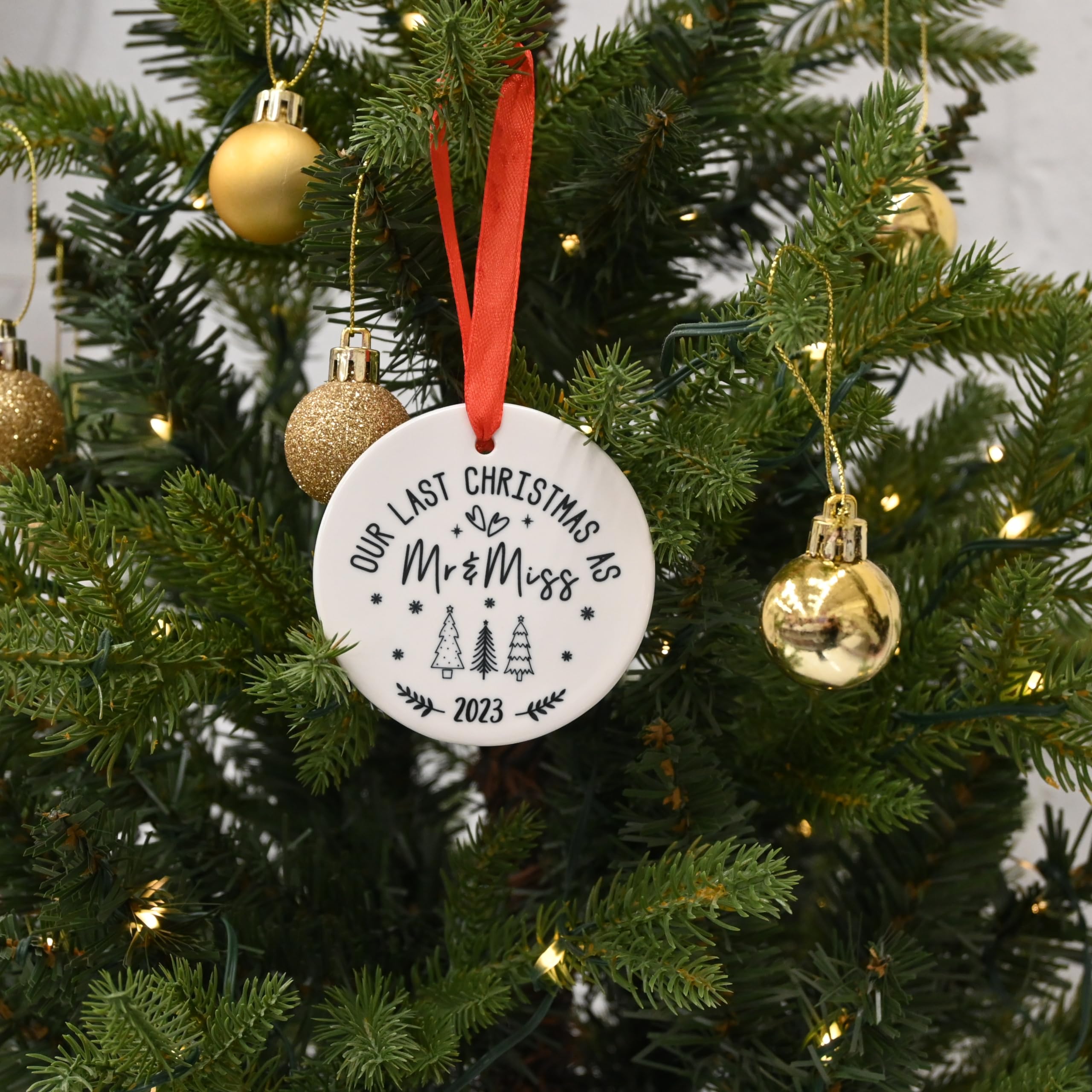 Our Last as Mr and Miss Engaged Bauble, Last Xmas Engaged Ornament, Fiance Gift, Couples Gift Christmas Ornament, Engagement Gift - Image 3