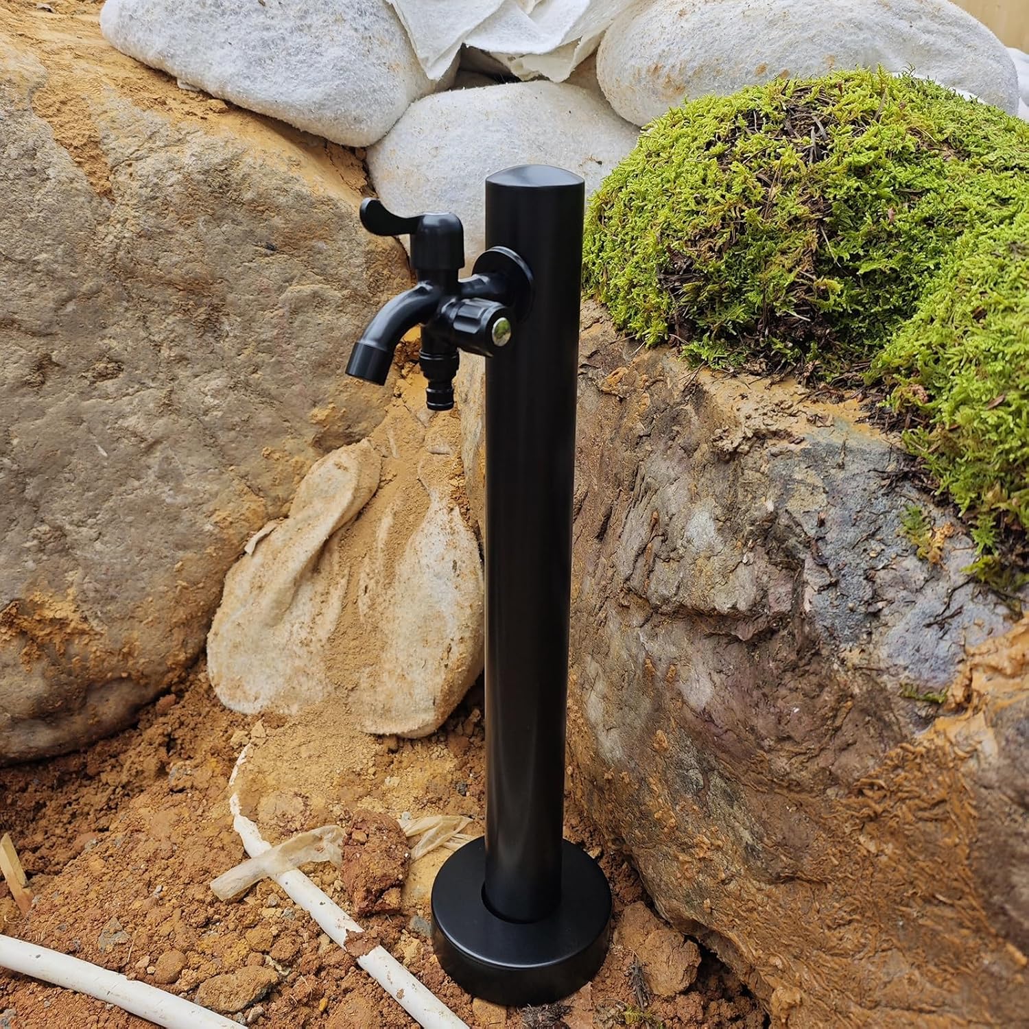 Outdoor Water Faucet, Stainless Steel Garden Hydrant, Frost-Free Antifreeze Tap Column, Thickened Sun-Protective Design for Villas & Gardens (Black-B, 93cm/37in)