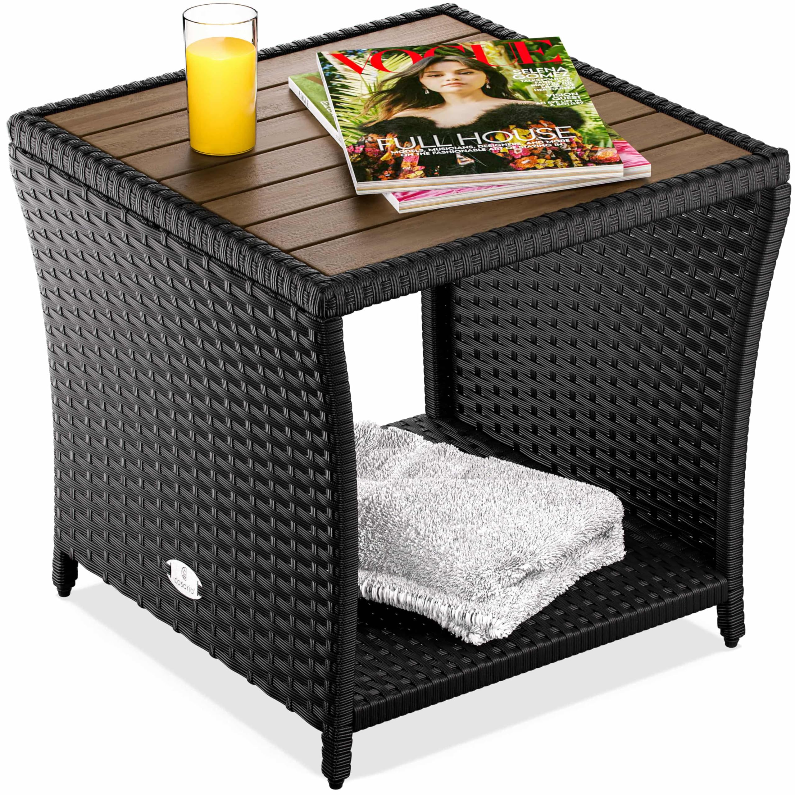 Casaria Tavolino da Esterno in Legno Polyrattan Acacia 45x45x40cm Carico Max 80kg