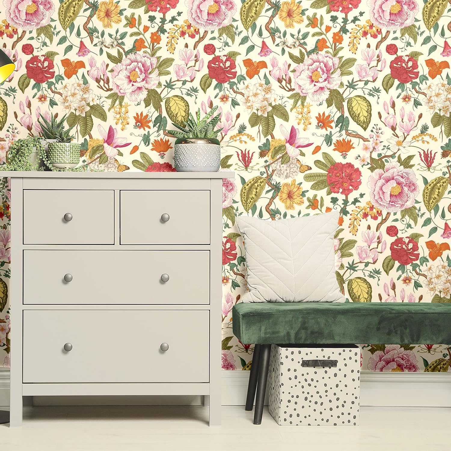 Blooming Wall DPYC02-1 Vintage Peony and Spring Flowers Textured Peel and Stick Wallpaper Self-Adhesive Prepasted Wallpaper Wall Decor