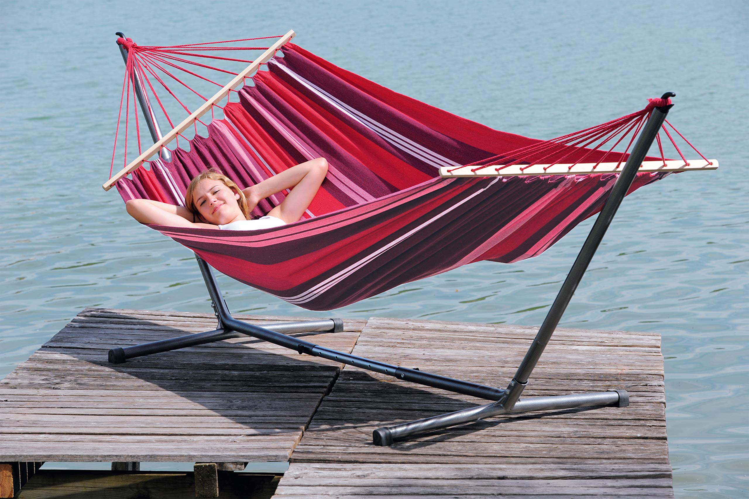 AMAZONAS Stabhängematte Samba Fuego wetterfest und UV-beständig 210cm x 140cm bis 150kg buntgestreift