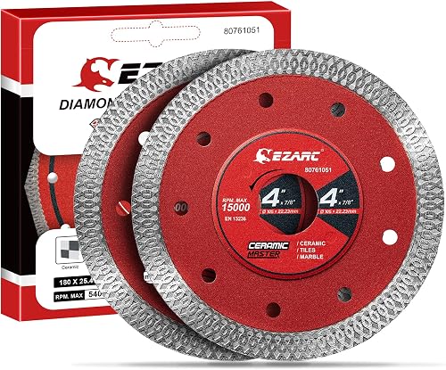 EZARC 4 Inch Super Thin Diamond Tile Blade, 7/8"-5/8" Arbor, 2-Pack | Diamond Blades for Angle Grinder, Smooth Cuts, Chip-Free, Minimal Breakage, for Porcelain, Ceramic, Marble, Wet or Dry Cuts