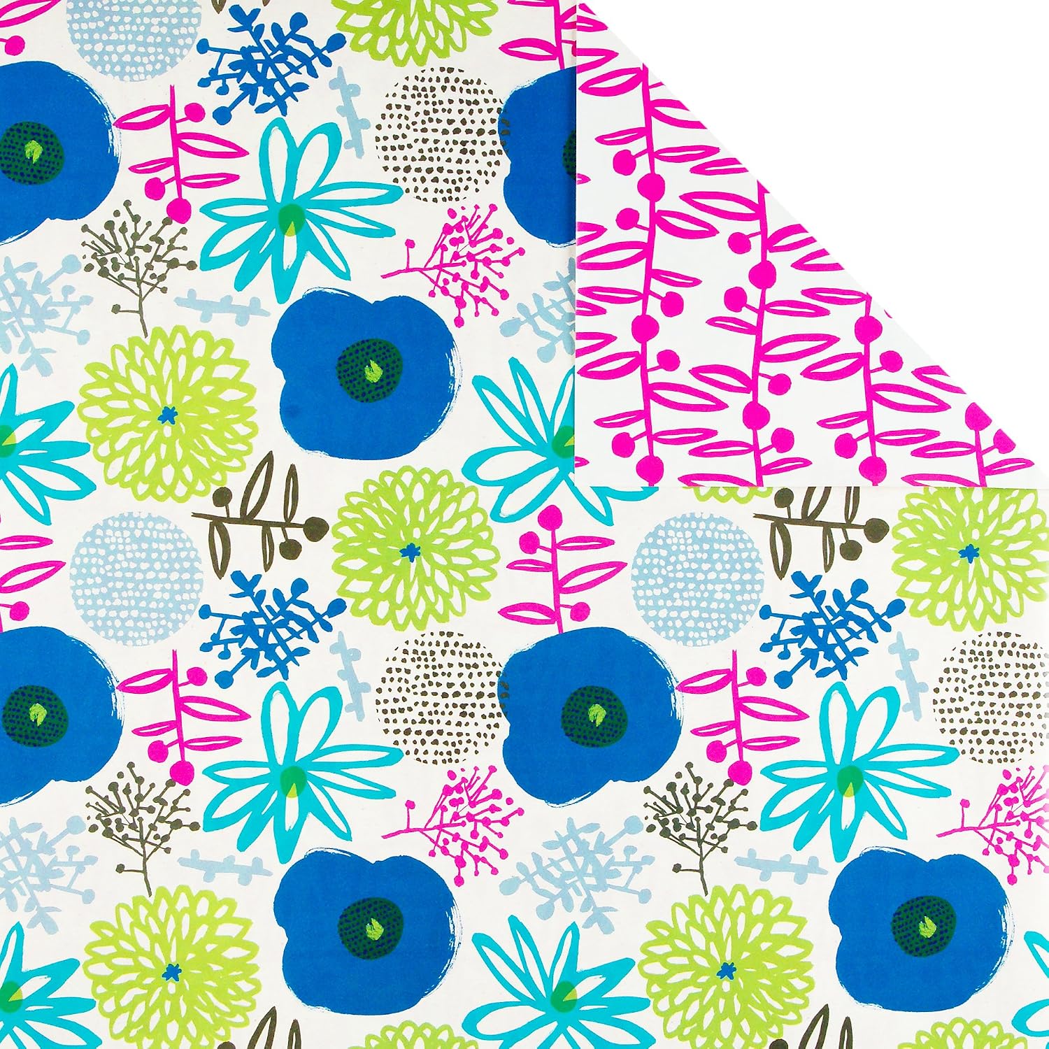 Hallmark Reversible Wrapping Paper (Bold Florals, Black and White, Pack of 3, 120 sq. ft. ttl.) for Easter, Mothers Day, Birthdays, Bridal Showers, Baby Showers or Any Occasion