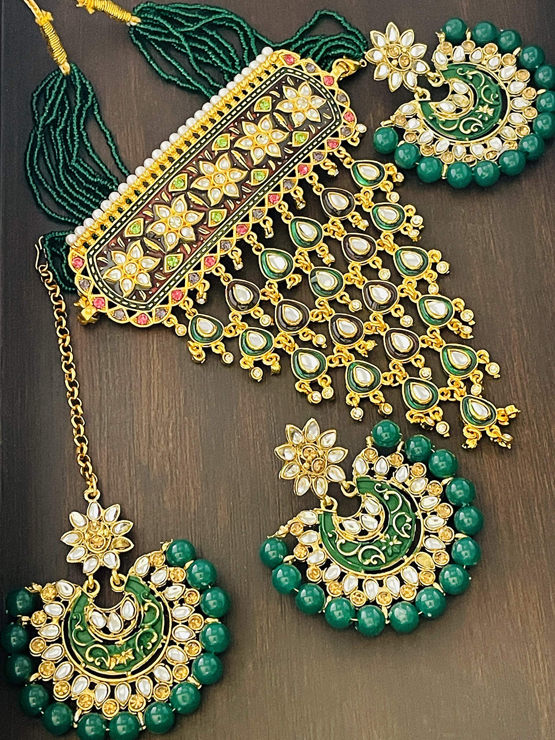 THE OPAL FACTORY Gold Plated Rajasthani Jewellery Kundan and Minakari Necklace Set for Women and Girls with Earrings and Tikka in Multicolour Stone, Bead Work for Women (B08WJBNXMQ) Amazon Price History, Amazon Price Tracker