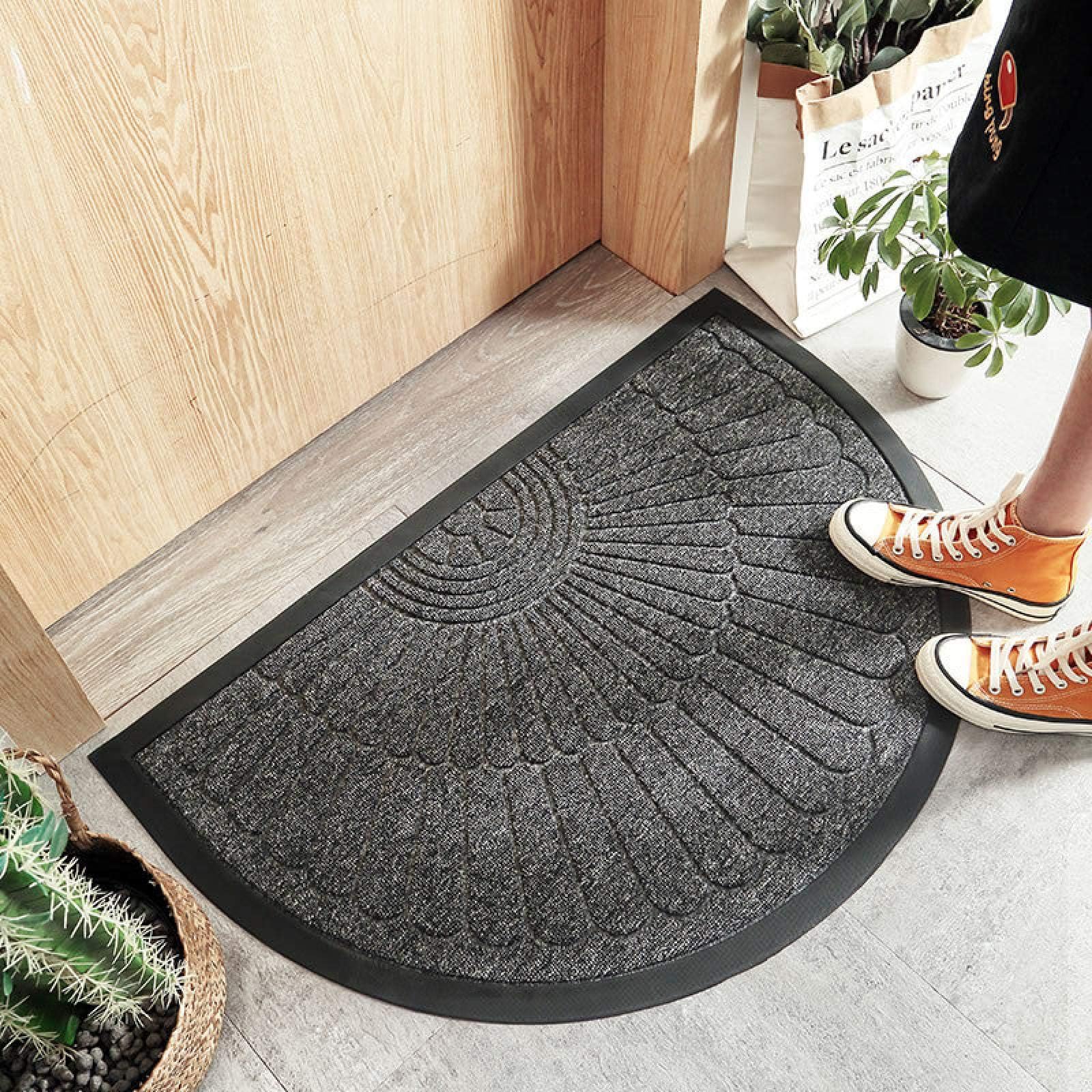 Focisa Carpet Rubber Bottom Door Mats For Outdoor Indoor Half Round Antiwear Ant-Slip Floor Mats Bathroom Carpet Rugs Gray Entrance Doormat