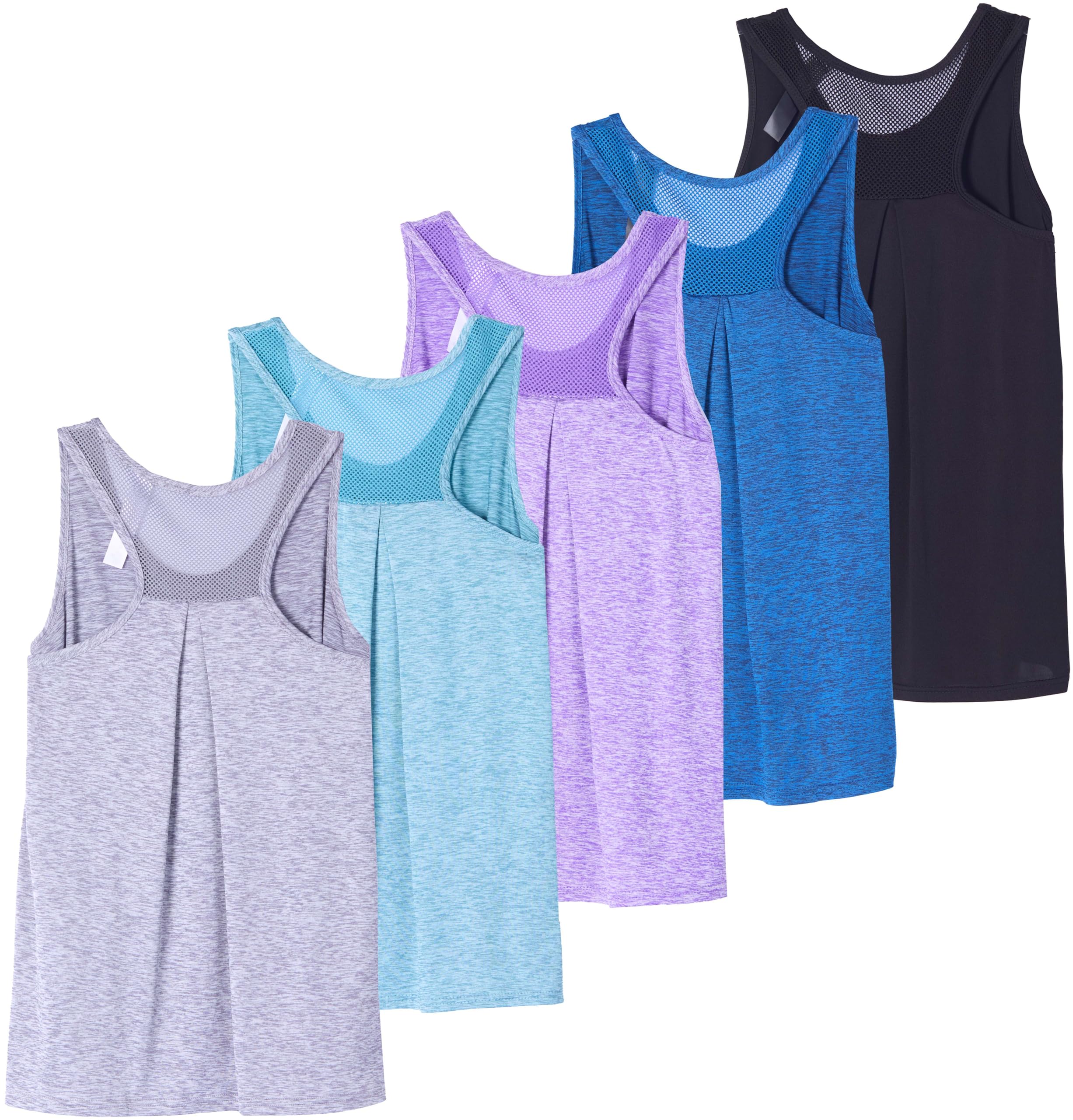 Real Essentials 5 Pack: Women's Racerback Athletic Tank Top Mesh Back Dry-Fit Sleeveless Shirt for Workout Running Gym (Plus)