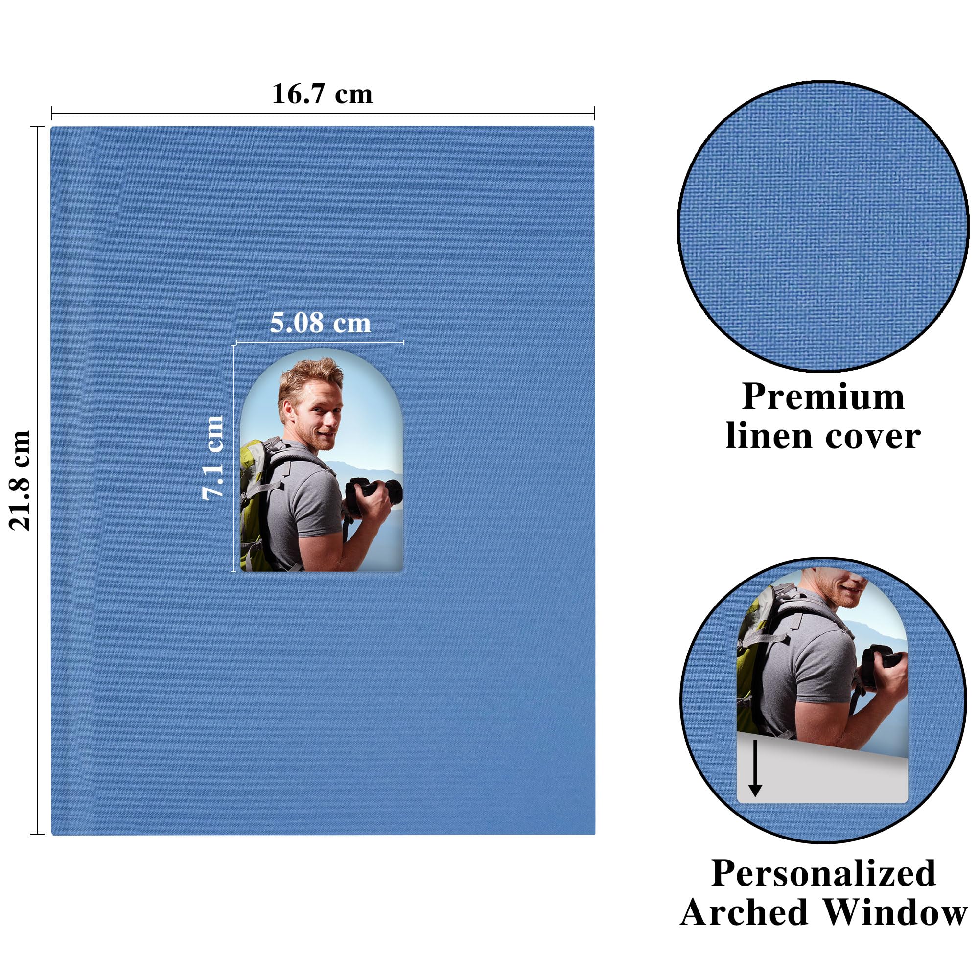 Vienrose Álbum de Fotos Pequeño Premium de 10 X 15 para 20 Fotografías, Libro de Fotos Con Tapa de Lino y Espacio para Escribir, Ideal para Diarios de Viaje de Bodas, Azul