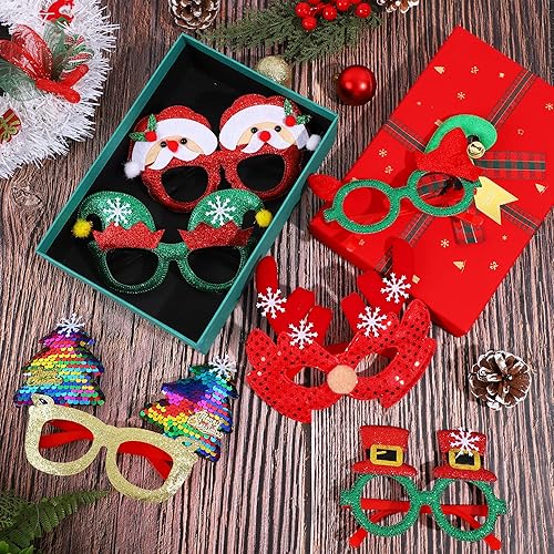 Miniatura 7 de Fovths 24 lentes con purpurina de Navidad, marco de gafas de Navidad, suministros de accesorios de fiesta, cuernos, renos, muñeco de nieve, para