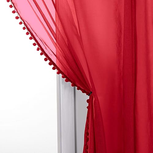 Miniatura 5 de Elegant Comfort Cortinas semitransparentes con borlas con pompones, juego de 2 paneles, con bolsillo para barra de 2 pulgadas, cortinas