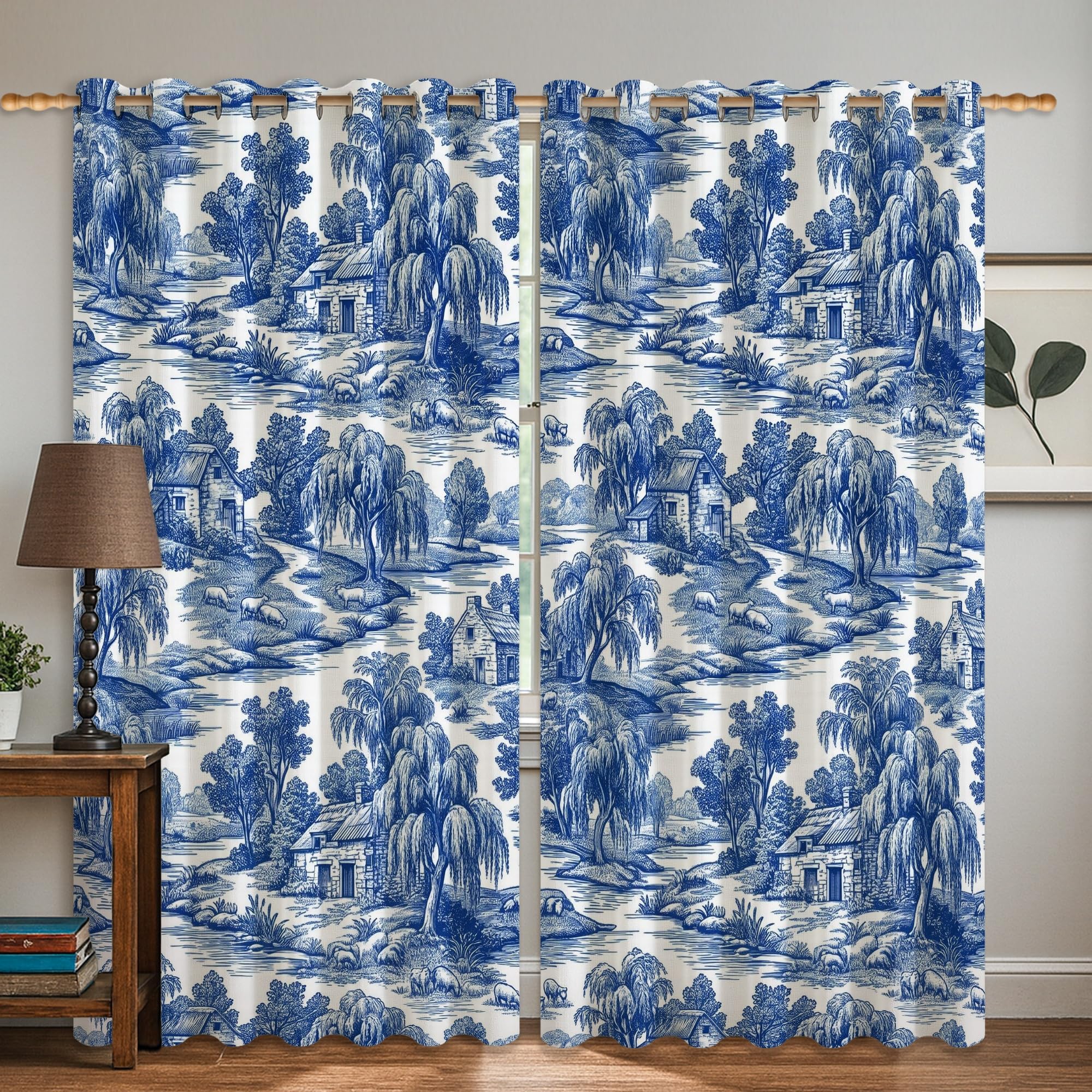 Rideaux occultants sans plis pour chambre et salon au motif arbres bleu