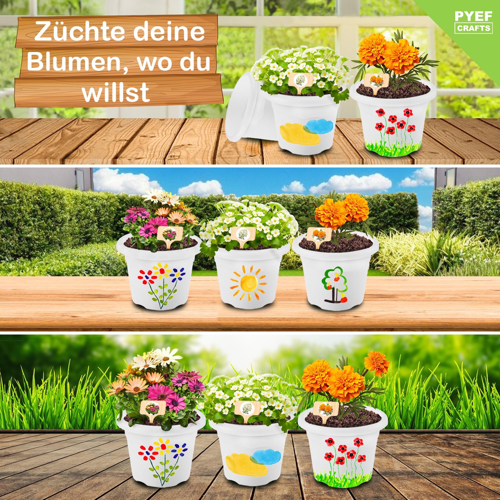 PYEF CRAFTS Pflanzset Kinder Anzuchtset Kinder Gartenset - Gärtner Set & Blumen Anzuchtset - Gartenset Pflanzen Set - Mini Garten Anzuchtsets für Blumen & Kräuter