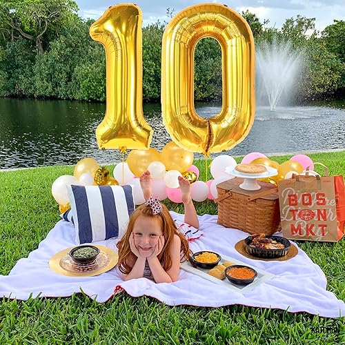 Miniatura 5 de KatchOn, Globo dorado gigante del número 0 de 40 pulgadas, globo de 0 dígitos  Globo dorado cero para decoraciones de cumpleaños doradas  Globo
