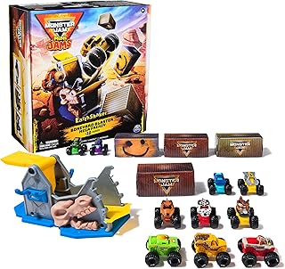 Monster Jam Mini Jams, Earthshaker Boneyard Blaster Mega Frenzy Playset with 10 Mini Trucks,