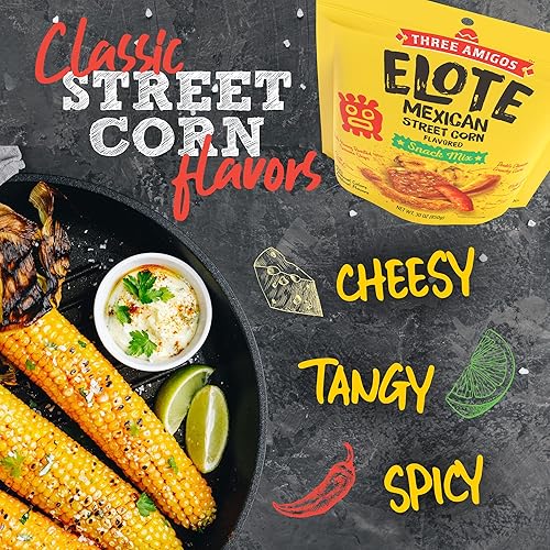 Miniatura 10 de Three Amigos - Mezcla de bocadillos de maíz mexicano Elote (paquete de 6 - bolsa de aperitivos de 7 onzas) - Deliciosamente crujientes, picantes,