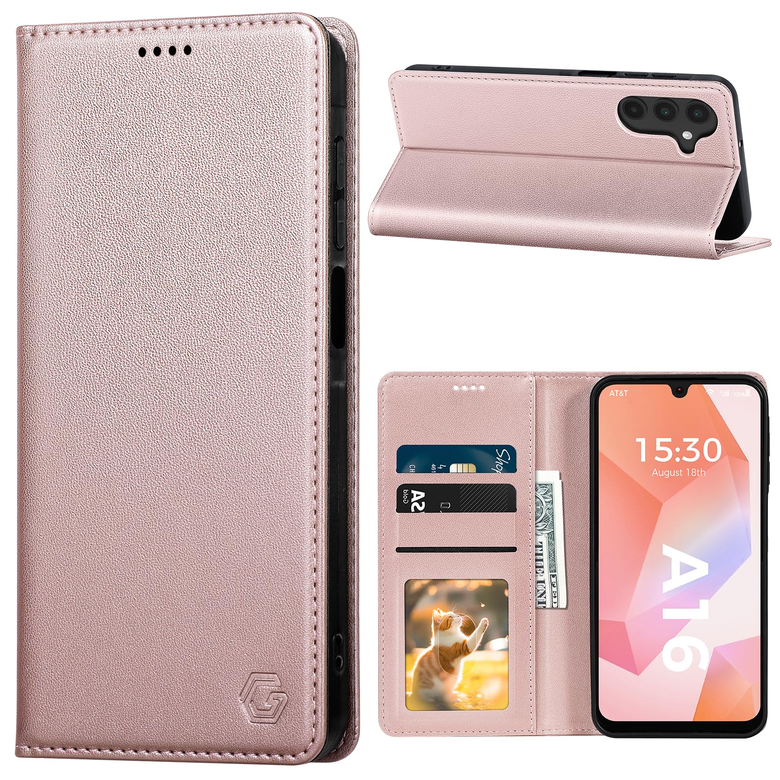 Kirnntca Handyhülle für Samsung Galaxy A16 5G/4G Hülle, Kartenfach Premium PU Leder Klapphülle Schutzhülle, Standfunktion Tasche Flip Case für Samsung Galaxy A16 5G/4G - Rosa