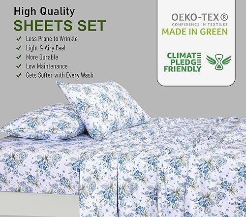 Miniatura 7 de RUVANTI Sábanas 100% algodón percal tamaño King, diseño floral refrescante y transpirable, duraderas, con una sensación nítida, suave y cómoda,