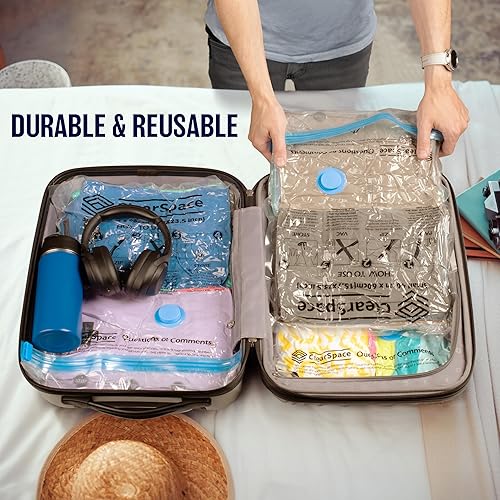 Miniatura 6 de Bolsas de sellado al vacío para ropa de viaje, 10 Jumbo - Bolsas de almacenamiento al vacío para guardar mantas y ropa selladas al vacío - Bomba de