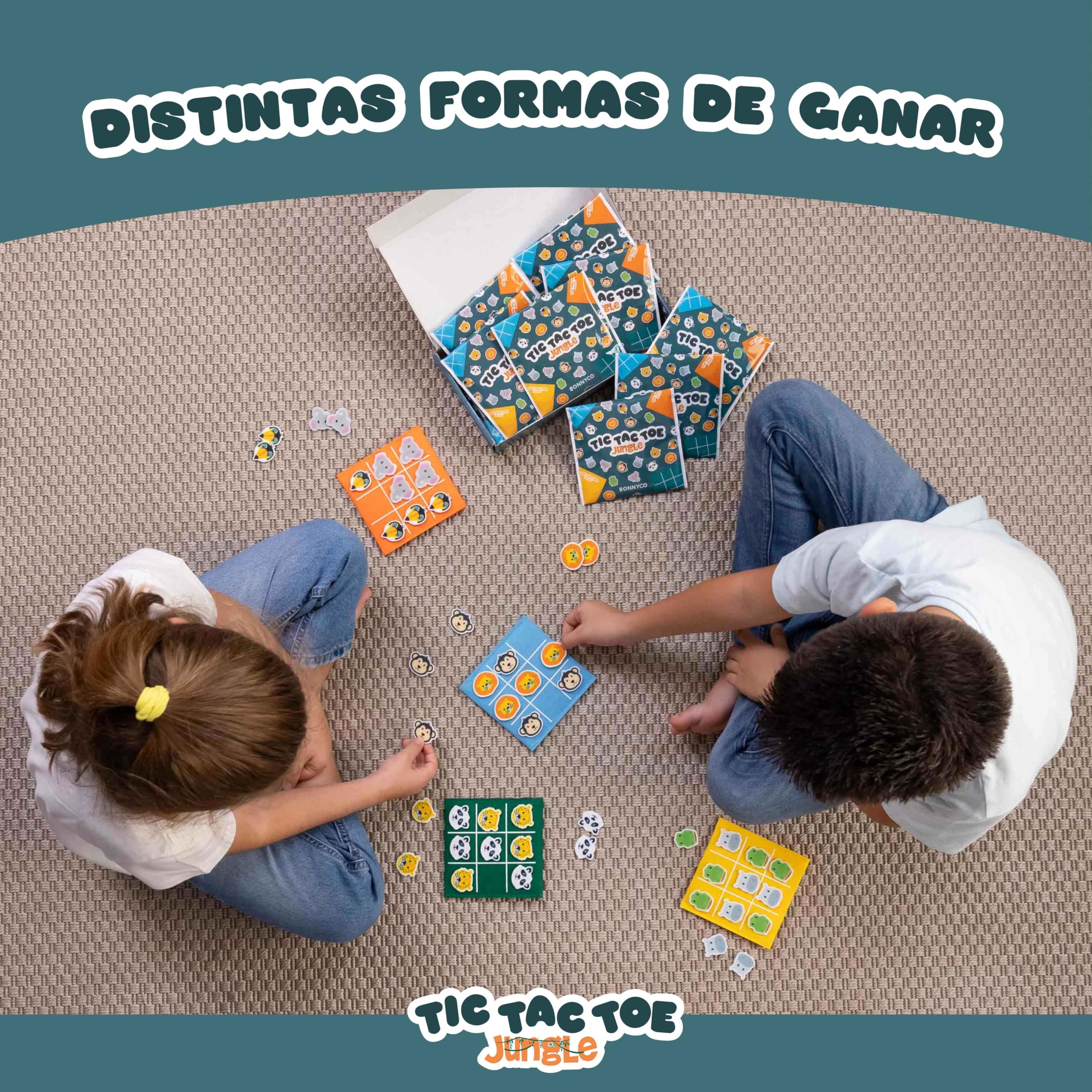 BONNYCO Tres en Raya Niños de Animales, Pack 16 Regalos Cumpleaños Niños Colegio. Detalles Cumpleaños Infantil, Relleno Piñata Regalitos Invitados. Regalos Alumnos Primaria, Mini Juegos 3 en Raya