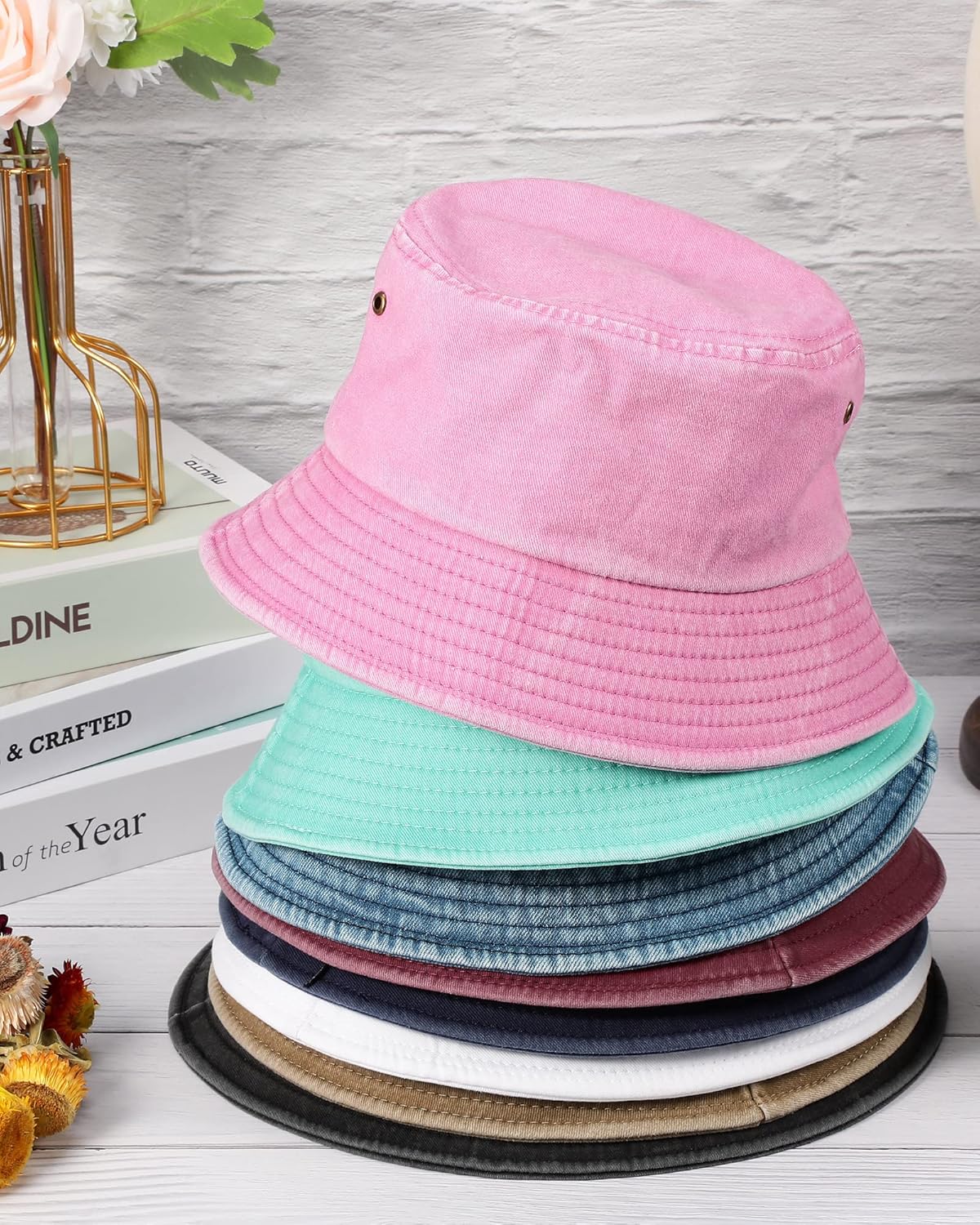Geyoga 8 Pack Cotton Bucket Hat Foldable Packable Fishing Hat Beach Cap for Kids Teen Girls Women Men